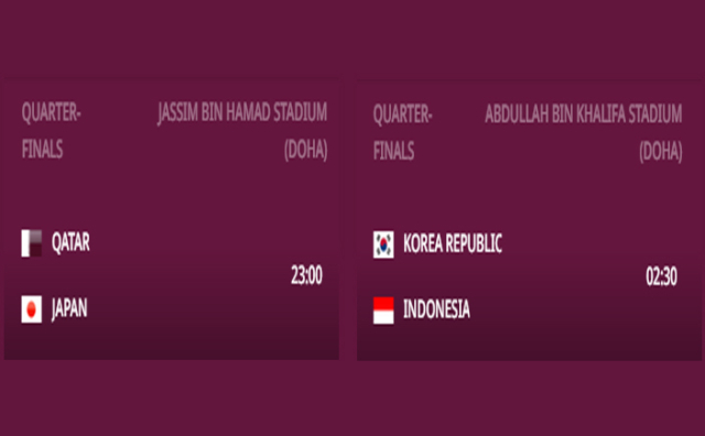 25일 카타르-일본, 26일 한국-인도네시아의 8강전이 벌어진다. /AFC 홈페이지 캡처